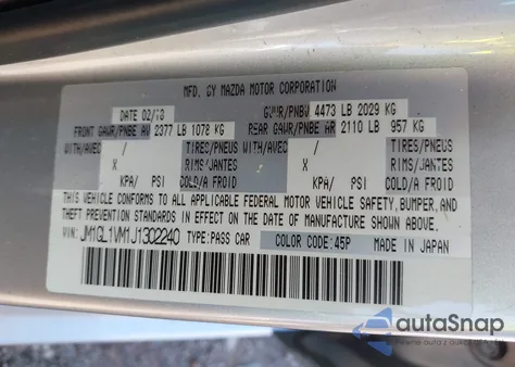 2018 Mazda Mazda6 Touring z USA, uszkodzony, nr VIN JM1GL1VM1J1302240